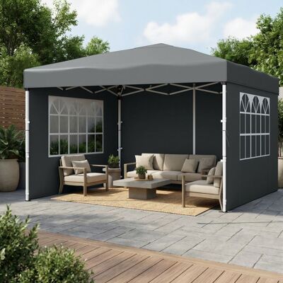 SONGMICS Pavillon Pliant Protection Solaire Tente de Jardin Portable avec Parois Usage Extérieur 3 x 3 m Gris Gris - Publicité SONGMICS Pavillon Pliant Protection Solaire Tente de Jardin Portable avec Parois Usage Extérieur 3 x 3 m Gris Gris - Publicité