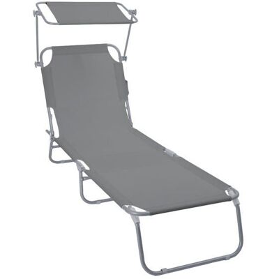 VOUNOT® Chaise longue pliante avec pare soleil - Transat 4 positions - Bain de soleil portable en polyester - Gris Gris - Publicité VOUNOT® Chaise longue pliante avec pare soleil - Transat 4 positions - Bain de soleil portable en polyester - Gris Gris - Publicité