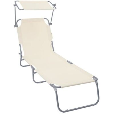 VOUNOT® Chaise longue pliante avec pare soleil - Transat 4 positions - Bain de soleil portable en polyester - Beige Beige - Publicité VOUNOT® Chaise longue pliante avec pare soleil - Transat 4 positions - Bain de soleil portable en polyester - Beige Beige - Publicité