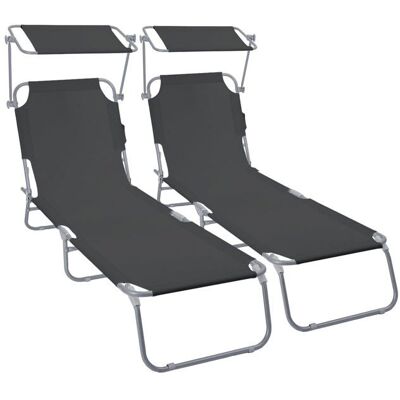 VOUNOT® Lot de 2 Chaise longue pliante avec pare soleil - Transat 4 positions - Bain de soleil portable en polyester - Noir Noir - Publicité VOUNOT® Lot de 2 Chaise longue pliante avec pare soleil - Transat 4 positions - Bain de soleil portable en polyester - Noir Noir - Publicité