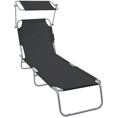 VOUNOT® Chaise longue pliante avec pare soleil - Transat 4 positions - Bain de soleil portable en polyester - Noir Noir - Publicité VOUNOT® Chaise longue pliante avec pare soleil - Transat 4 positions - Bain de soleil portable en polyester - Noir Noir - Publicité