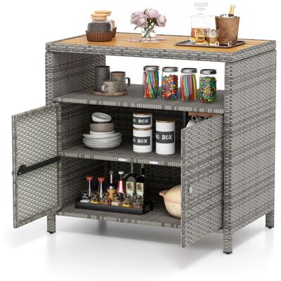 COSTWAY Coffre de Rangement en Rotin avec Plateau en Acacia 2 Portes Armoire de Jardin en Osier pour Piscine Terrasse Patio Gris Gris - Publicité COSTWAY Coffre de Rangement en Rotin avec Plateau en Acacia 2 Portes Armoire de Jardin en Osier pour Piscine Terrasse Patio Gris Gris - Publicité