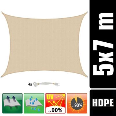 Voile dOmbrage - AMANKA - 5x7 m - Perméable à lEau - Protection UV 90% - Résistant et Durable Beige - Publicité Voile dOmbrage - AMANKA - 5x7 m - Perméable à lEau - Protection UV 90% - Résistant et Durable Beige - Publicité