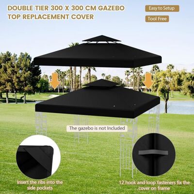 GIANTEX Toile de Rechange pour Tonnelle 3x3m Toit de Remplacement Pliable Imperméable en Polyester (Noir avec Double Toits) Noir - Publicité GIANTEX Toile de Rechange pour Tonnelle 3x3m Toit de Remplacement Pliable Imperméable en Polyester (Noir avec Double Toits) Noir - Publicité