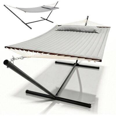 Juskys Hamac Cata avec support et coussin 2 personnes – jusqu’à 200 kg – gris clair Gris - Publicité Juskys Hamac Cata avec support et coussin 2 personnes – jusqu’à 200 kg – gris clair Gris - Publicité