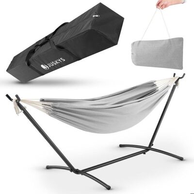 Juskys Hamac Paya avec support 2 personnes – Charge 200 kg – Intérieur/extérieur Gris - Publicité Juskys Hamac Paya avec support 2 personnes – Charge 200 kg – Intérieur/extérieur Gris - Publicité
