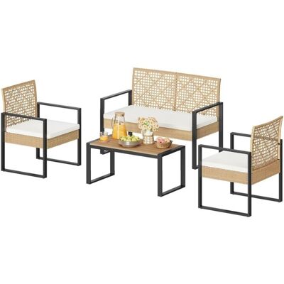 WOLTU Salon de Jardin Extérieur en Rotin PE et en Lattes PS avec Cadres en Métal Mobilier de Balcon 4 Places pour Jardin Balcon - Publicité WOLTU Salon de Jardin Extérieur en Rotin PE et en Lattes PS avec Cadres en Métal Mobilier de Balcon 4 Places pour Jardin Balcon - Publicité