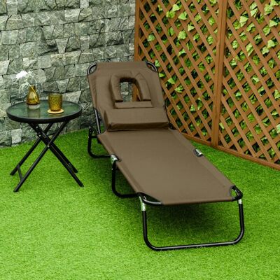 Generic Transat de Jardin Chaise Longue Pliante Bain de Soleil avec Appuie-tête Trou de lecture et Dossier Inclinable Marron Marron - Publicité Generic Transat de Jardin Chaise Longue Pliante Bain de Soleil avec Appuie-tête Trou de lecture et Dossier Inclinable Marron Marron - Publicité