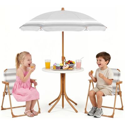Salon de Jardin Enfant COSTWAY Table de Pique-Nique Extérieur avec 2 Chaises Pliable et Parasol pour 3 Ans+ Naturel Blanc - Publicité Salon de Jardin Enfant COSTWAY Table de Pique-Nique Extérieur avec 2 Chaises Pliable et Parasol pour 3 Ans+ Naturel Blanc - Publicité