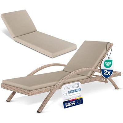 BEAUTISSU Lot de 2 coussins de chaises de pont imperméables QD-RL 190x60cm Beige Beige - Publicité BEAUTISSU Lot de 2 coussins de chaises de pont imperméables QD-RL 190x60cm Beige Beige - Publicité