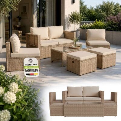 Juskys Salon de jardin Polyrattan Lounge Salou Crème / Sable – Ensemble mobilier extérieur 4 personnes Beige - Publicité Juskys Salon de jardin Polyrattan Lounge Salou Crème / Sable – Ensemble mobilier extérieur 4 personnes Beige - Publicité