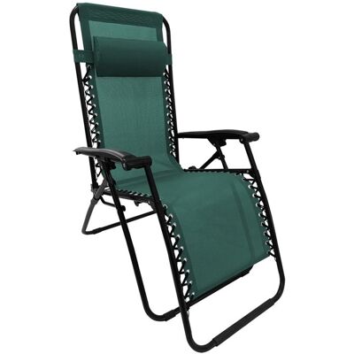 TERRE JARDIN Fauteuil de jardin Transat Bain de soleil Pliable Inclinable avec accoudoirs et appui-tête 90 x 110 x 655 cm - Vert - Textilène Vert - Publicité TERRE JARDIN Fauteuil de jardin Transat Bain de soleil Pliable Inclinable avec accoudoirs et appui-tête 90 x 110 x 655 cm - Vert - Textilène Vert - Publicité