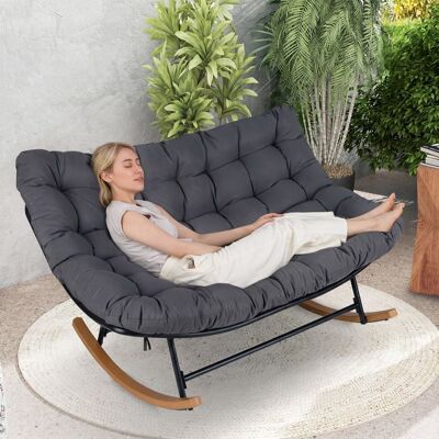 Chaise à Bascule de Jardin COSTWAY pour 2 Personnes Coussin Gris Rembourré Amovible Charge 320 kg pour Intérieur Extérieur Gris - Publicité Chaise à Bascule de Jardin COSTWAY pour 2 Personnes Coussin Gris Rembourré Amovible Charge 320 kg pour Intérieur Extérieur Gris - Publicité