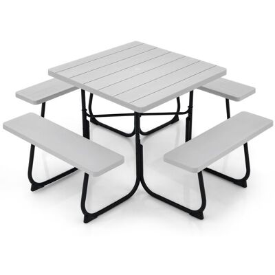 GIANTEX Ensemble Salon de Jardin -8 Personnes-Table Carrée de Pique-Nique/Jardin avec Trou de Parasol+4 Bancs-Cadre en Fer-Gris Blanc - Publicité GIANTEX Ensemble Salon de Jardin -8 Personnes-Table Carrée de Pique-Nique/Jardin avec Trou de Parasol+4 Bancs-Cadre en Fer-Gris Blanc - Publicité