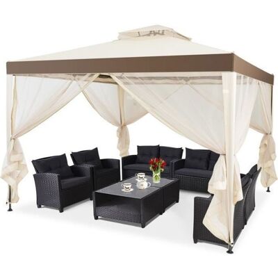 GIANTEX Tonnelle Pavillon de Jardin en Fer&Polyester avec Moustiquaire&Toiles Amovibles/Imperméables 300x300x200/265cm Beige - Publicité GIANTEX Tonnelle Pavillon de Jardin en Fer&Polyester avec Moustiquaire&Toiles Amovibles/Imperméables 300x300x200/265cm Beige - Publicité