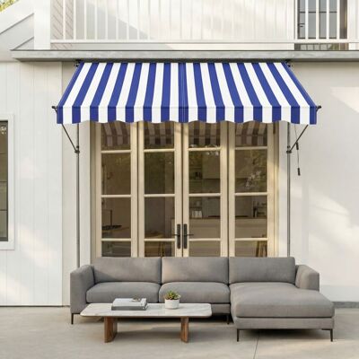 SONGMICS Store Rétractable Manuel Store Réglable avec Manivelle Terrasse Balcon Jardin 250 x 120 cm Bleu et Blanc Bleu - Publicité SONGMICS Store Rétractable Manuel Store Réglable avec Manivelle Terrasse Balcon Jardin 250 x 120 cm Bleu et Blanc Bleu - Publicité