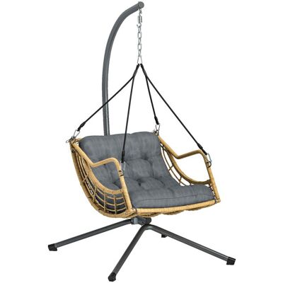 Fauteuil suspendu - Outsunny - support et coussin - attache de sécurité - hauteur réglable - résine tressée - 118x100x192cm - gris Gris - Publicité Fauteuil suspendu - Outsunny - support et coussin - attache de sécurité - hauteur réglable - résine tressée - 118x100x192cm - gris Gris - Publicité
