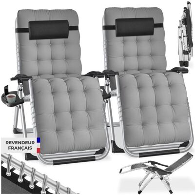 Chaise longue - TECTAKE - Lot de 2 bains de soleil pliables CLOUD dossier et repose-pieds réglable textilène respirant - Gris Clair Gris - Publicité Chaise longue - TECTAKE - Lot de 2 bains de soleil pliables CLOUD dossier et repose-pieds réglable textilène respirant - Gris Clair Gris - Publicité