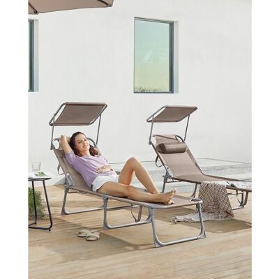 SONGMICS Chaise Longue Lot de 2 Bain de soleil 193 x 53 x 29 cm avec Appuie-tête Pare-soleil et Dossier Réglable Taupe - Publicité SONGMICS Chaise Longue Lot de 2 Bain de soleil 193 x 53 x 29 cm avec Appuie-tête Pare-soleil et Dossier Réglable Taupe - Publicité