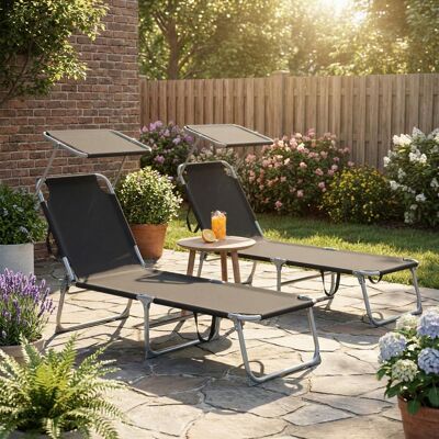 SONGMICS Chaise Longue Pliants Extérieur Dossier et Pare-Soleil Réglables Chaises Longues pour Balcon Terrasse Lot de 2 Noir Noir - Publicité SONGMICS Chaise Longue Pliants Extérieur Dossier et Pare-Soleil Réglables Chaises Longues pour Balcon Terrasse Lot de 2 Noir Noir - Publicité