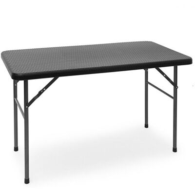RELAXDAYS Table de jardin pliante BASTIAN rectangulaire H x L x P : 74 x 1215 x 615 cm métal plastique effet rotin noir Noir - Publicité RELAXDAYS Table de jardin pliante BASTIAN rectangulaire H x L x P : 74 x 1215 x 615 cm métal plastique effet rotin noir Noir - Publicité