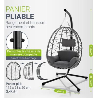 Juskys Fauteuil suspendu Aria jardin avec coussin – réglable pliable – 130 kg – gris foncé Gris - Publicité Juskys Fauteuil suspendu Aria jardin avec coussin – réglable pliable – 130 kg – gris foncé Gris - Publicité