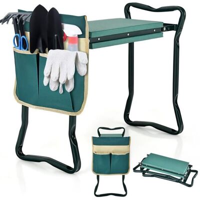 COSTWAY Agenouilloir de Jardin Pliable 2 en 1 Banc de Jardinage Coussin EVE 1 Pochette à Outils 58 x 275 x 50 cm Vert Charge 150kg Vert - Publicité COSTWAY Agenouilloir de Jardin Pliable 2 en 1 Banc de Jardinage Coussin EVE 1 Pochette à Outils 58 x 275 x 50 cm Vert Charge 150kg Vert - Publicité