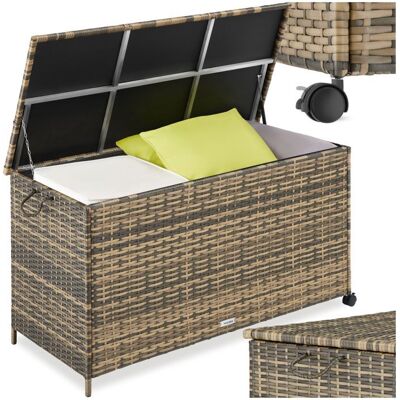 Rangement dextérieur - TECTAKE - Coffre de jardin KUUSAMO en rotin avec roulettes résistant aux UV 117x54x64 cm - Marron Marron - Publicité Rangement dextérieur - TECTAKE - Coffre de jardin KUUSAMO en rotin avec roulettes résistant aux UV 117x54x64 cm - Marron Marron - Publicité