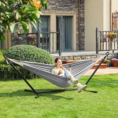 Hamac avec Support SONGMICS - 210 x 150 cm - 5 hauteurs réglables - Charge 240 kg - Noir et Gris Gris - Publicité Hamac avec Support SONGMICS - 210 x 150 cm - 5 hauteurs réglables - Charge 240 kg - Noir et Gris Gris - Publicité