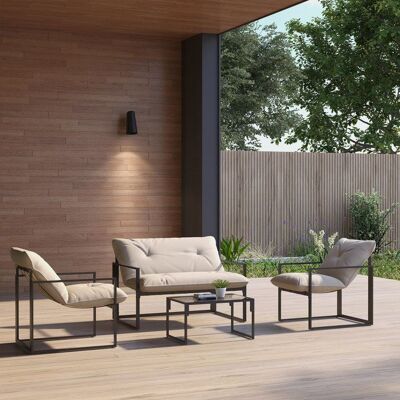 Generic Salon de jardin 4 pièces 4 personnes avec canapé 2 places 2 fauteuils et 1 table basse gris Gris - Publicité Generic Salon de jardin 4 pièces 4 personnes avec canapé 2 places 2 fauteuils et 1 table basse gris Gris - Publicité