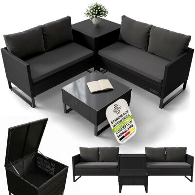 Juskys Salon de jardin lounge Santorini en polyrattan noir/gris – ensemble de mobilier extérieur Noir - Publicité Juskys Salon de jardin lounge Santorini en polyrattan noir/gris – ensemble de mobilier extérieur Noir - Publicité