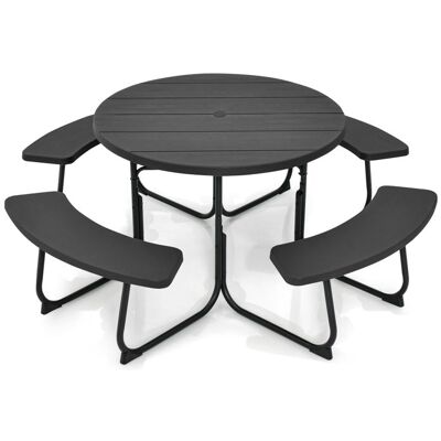 GIANTEX Ensemble Salon de Jardin Extérieur-8 Personnes-Table de Pique-Nique/Jardin avec Trou de Parasol+4 Bancs-Cadre en Fer-Noir Gris - Publicité GIANTEX Ensemble Salon de Jardin Extérieur-8 Personnes-Table de Pique-Nique/Jardin avec Trou de Parasol+4 Bancs-Cadre en Fer-Noir Gris - Publicité