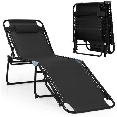 COSTWAY Chaise Longue Pliante avec Appuie-tête Amovible Dossier Réglable à 4 Positions Acier Antirouille pour Camping Terrasse Noir - Publicité COSTWAY Chaise Longue Pliante avec Appuie-tête Amovible Dossier Réglable à 4 Positions Acier Antirouille pour Camping Terrasse Noir - Publicité