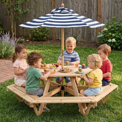 Salon de Jardin Enfants COSTWAY - 1 Table de Pique-nique et 6 Bancs - Parasol Amovible en Bois Sapin 3-8 Ans - Publicité Salon de Jardin Enfants COSTWAY - 1 Table de Pique-nique et 6 Bancs - Parasol Amovible en Bois Sapin 3-8 Ans - Publicité