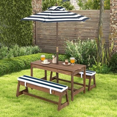 GIANTEX Ensemble Table de Jardin et 2 Bancs Enfant en Bois avec Parasol Amovible /RéglableTable Pique-Nique en ExtérieurBrun+Bleu Blanc - Publicité GIANTEX Ensemble Table de Jardin et 2 Bancs Enfant en Bois avec Parasol Amovible /RéglableTable Pique-Nique en ExtérieurBrun+Bleu Blanc - Publicité