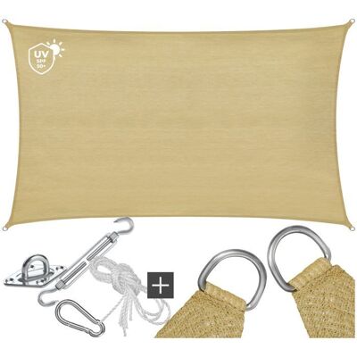 Voile dombrage - TECTAKE - Protection solaire SUNNY extérieur en HDPE indéchirable avec protection UV imperméable 3x5m - Sable Beige - Publicité Voile dombrage - TECTAKE - Protection solaire SUNNY extérieur en HDPE indéchirable avec protection UV imperméable 3x5m - Sable Beige - Publicité