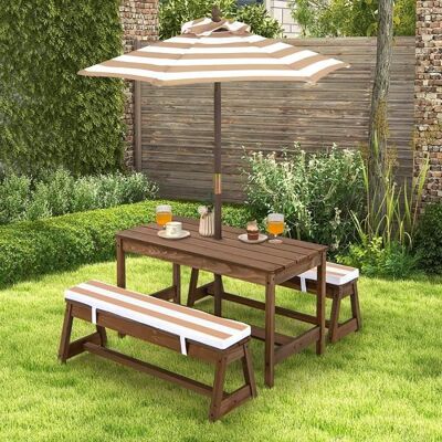 GIANTEX Ensemble Table de Jardin et 2 Bancs Enfant en Bois avec Parasol Amovible /RéglableTable Pique-Nique en ExtérieurBrun+Café Blanc - Publicité GIANTEX Ensemble Table de Jardin et 2 Bancs Enfant en Bois avec Parasol Amovible /RéglableTable Pique-Nique en ExtérieurBrun+Café Blanc - Publicité