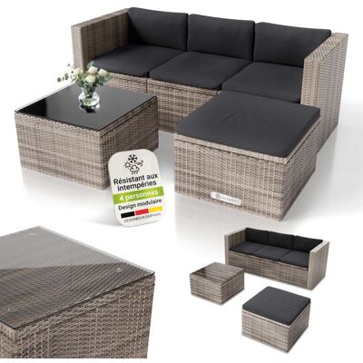 Juskys Salon de Jardin Polyrattan Punta Cana M Gris Chiné 4 Places avec Canapé Table & Ottoman Terrasse Balcon Gris - Publicité Juskys Salon de Jardin Polyrattan Punta Cana M Gris Chiné 4 Places avec Canapé Table & Ottoman Terrasse Balcon Gris - Publicité