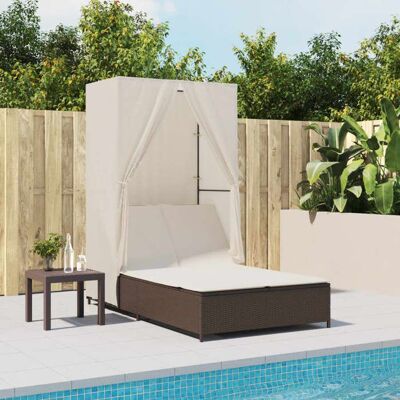 vidaXL Chaise Longue Double avec Toit et Rideaux - Publicité vidaXL Chaise Longue Double avec Toit et Rideaux - Publicité