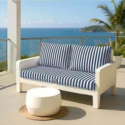 DÉCO ARTS Ensemble Coussins Salon Jardin 120x60 Rayure Bleu Marine - Premium 270g (1 Assise + 2 Dossiers) Bleu - Publicité DÉCO ARTS Ensemble Coussins Salon Jardin 120x60 Rayure Bleu Marine - Premium 270g (1 Assise + 2 Dossiers) Bleu - Publicité