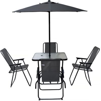 Table et chaises de jardin avec parasol en métal Convivia - 4 places - Gris anthracite Gris - Publicité Table et chaises de jardin avec parasol en métal Convivia - 4 places - Gris anthracite Gris - Publicité