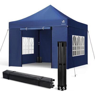 VOUNOT® Tonnelle de jardin renforcée 3x3m pliable Barnum avec 4 parois - sac de transport à roulettes et sacs de sable - Bleu Bleu - Publicité VOUNOT® Tonnelle de jardin renforcée 3x3m pliable Barnum avec 4 parois - sac de transport à roulettes et sacs de sable - Bleu Bleu - Publicité