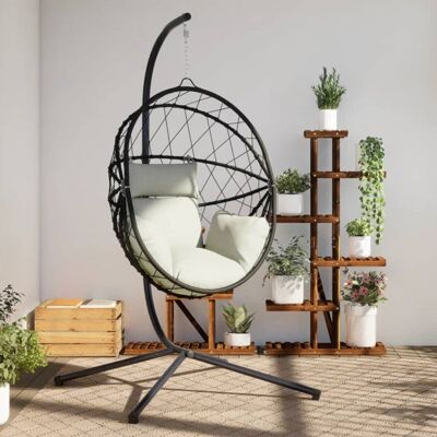 Chaise suspendue en forme d'œuf avec support - Beige - Confortable & Résistante - Publicité Chaise suspendue en forme d'œuf avec support - Beige - Confortable & Résistante - Publicité