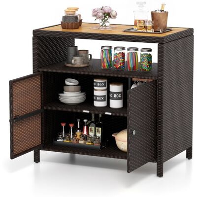 COSTWAY Coffre de Rangement en Rotin avec Plateau en Acacia 2 Portes Armoire de Jardin en Osier pour Piscine Terrasse Patio Brun Marron - Publicité COSTWAY Coffre de Rangement en Rotin avec Plateau en Acacia 2 Portes Armoire de Jardin en Osier pour Piscine Terrasse Patio Brun Marron - Publicité
