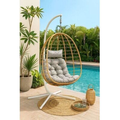 SABAIDECO Fauteuil oeuf suspendu - PALAVA - Structure en acier - Tissage en rotin synthétique - D95 x L98 x H200 cm Beige - Publicité SABAIDECO Fauteuil oeuf suspendu - PALAVA - Structure en acier - Tissage en rotin synthétique - D95 x L98 x H200 cm Beige - Publicité