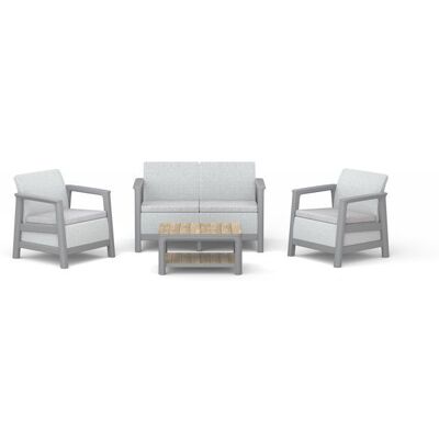 Salon bas de jardin - Résine - 4 personnes - Keter - Scandi Linea - Table 2 plateaux imitation bois - Imitation canage beige Gris - Publicité Salon bas de jardin - Résine - 4 personnes - Keter - Scandi Linea - Table 2 plateaux imitation bois - Imitation canage beige Gris - Publicité