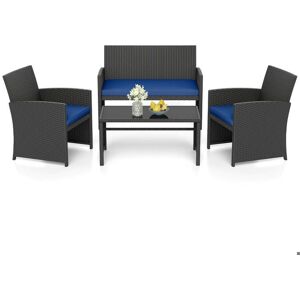 GIANTEX Salon de Jardin Exterieur en Rotin PE 4 Pièces Canapé 2 Places 2 Fauteuils Table Basse avec Plateau en Verre Bleu Bleu - Publicité GIANTEX Salon de Jardin Exterieur en Rotin PE 4 Pièces Canapé 2 Places 2 Fauteuils Table Basse avec Plateau en Verre Bleu Bleu - Publicité