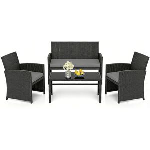 GIANTEX Salon de Jardin Exterieur en Rotin PE 4 Pièces Canapé 2 Places 2 Fauteuils Table Basse avec Plateau en Verre Gris Gris - Publicité GIANTEX Salon de Jardin Exterieur en Rotin PE 4 Pièces Canapé 2 Places 2 Fauteuils Table Basse avec Plateau en Verre Gris Gris - Publicité