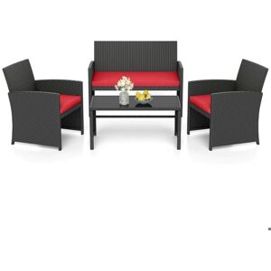 GIANTEX Salon de Jardin Exterieur en Rotin PE 4 Pièces Canapé 2 Places 2 Fauteuils Table Basse avec Plateau en Verre Rouge Rouge - Publicité GIANTEX Salon de Jardin Exterieur en Rotin PE 4 Pièces Canapé 2 Places 2 Fauteuils Table Basse avec Plateau en Verre Rouge Rouge - Publicité