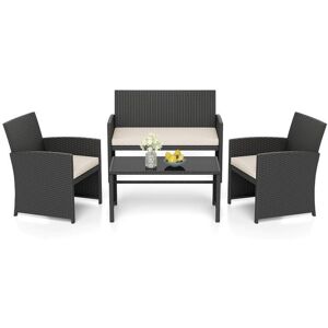 GIANTEX Salon de Jardin Exterieur en Rotin PE 4 Pièces Canapé 2 Places 2 Fauteuils Table Basse avec Plateau en Verre Blanc Blanc - Publicité GIANTEX Salon de Jardin Exterieur en Rotin PE 4 Pièces Canapé 2 Places 2 Fauteuils Table Basse avec Plateau en Verre Blanc Blanc - Publicité